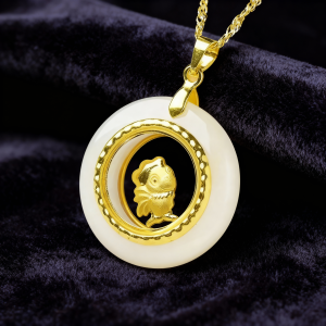 Rooster Zodiac Pendant · Hetian Jade × AU999 Gold