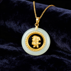 Dog Zodiac Pendant · Hetian Jade × AU999 Gold
