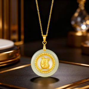 Rat Zodiac Pendant · Hetian Jade × AU999 Gold