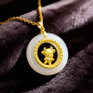 Ox Zodiac Pendant · Hetian Jade × AU999 Gold