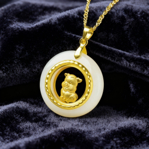 Pig Zodiac Pendant · Hetian Jade × AU999 Gold