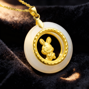 Rabbit Zodiac Pendant · Hetian Jade × AU999 Gold