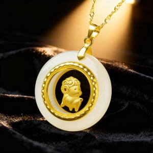 Goat Zodiac Pendant · Hetian Jade × AU999 Gold