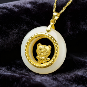 Tiger Zodiac Pendant · Hetian Jade × AU999 Gold
